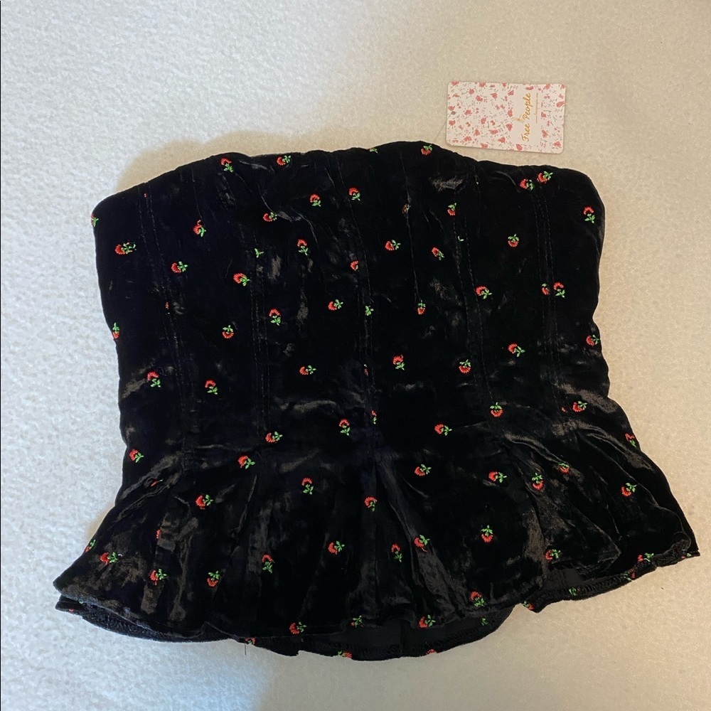 New Free People Rosie Embroidered Floral Strapless Bustier Velvet - Picture 3 of 5